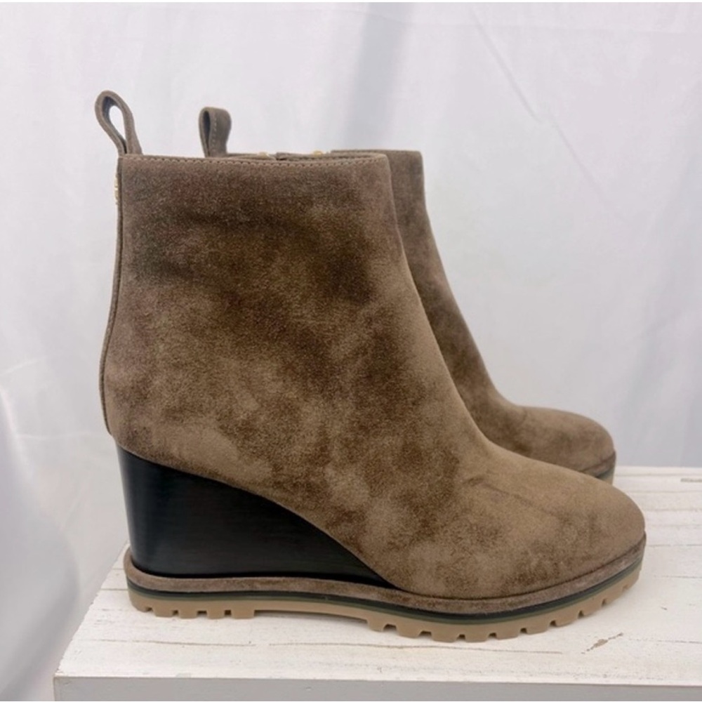 Tory Burch Suede Logo Lug Sole Wedge Boot